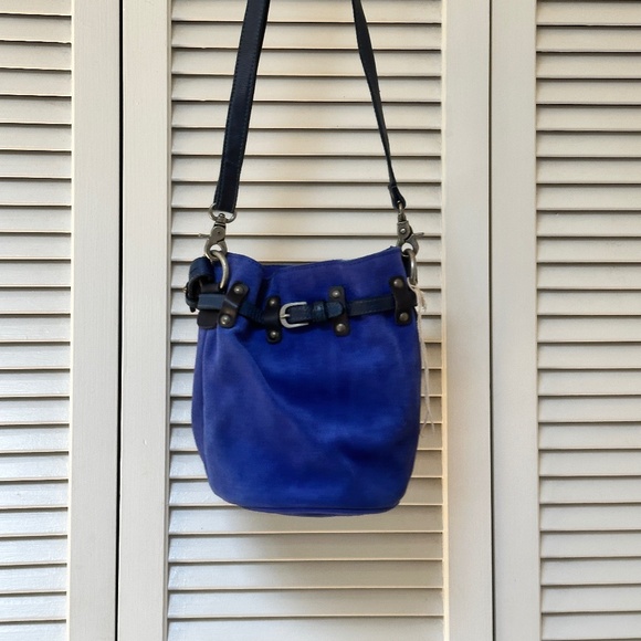 Free People Handbags - Free People Blue Suede Purse Cross Body or Shoulder Strap 9x9